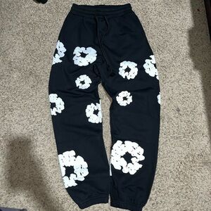 Kids Black Joggers with White Floral Pattern